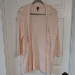212 Collection Open-Front Cardigan sz Lg-XL Pale Pink Open Weave Lightweight
